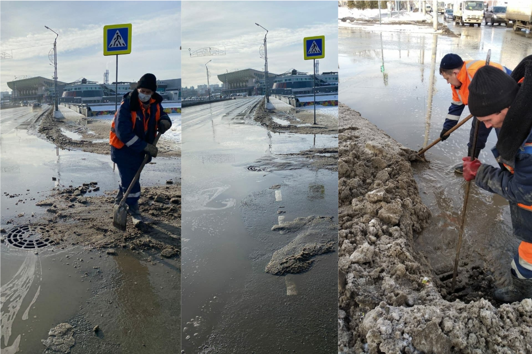 Из-за аномального потепления в Челябинске на дорогах скопилась талая вода