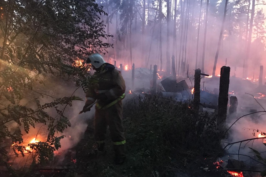 Пожарные отстояли от огня коттеджный посёлок Бобры под Екатеринбургом