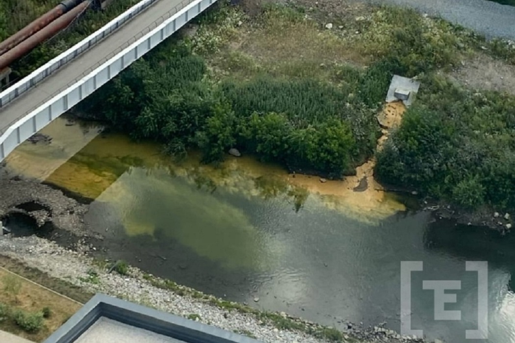 Зелёные отходы обнаружили в реке Исеть в районе Clever Park 