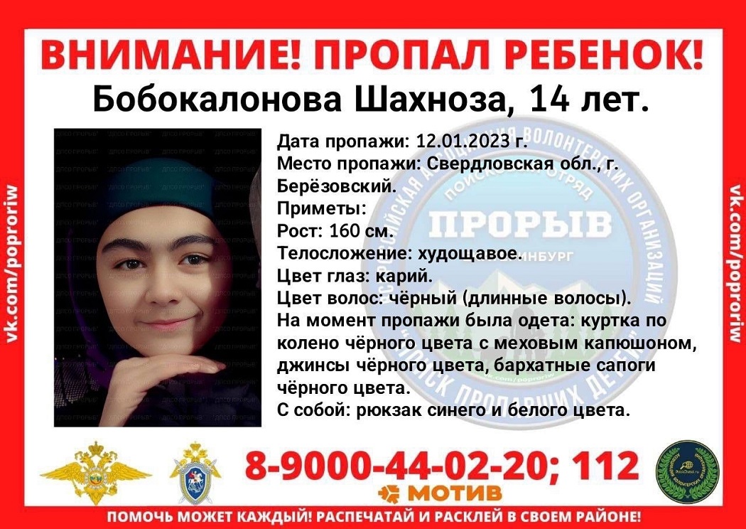 В свердловском Берёзовском пропала 14-летняя школьница 