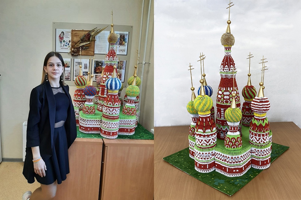 Уральская школьница за три года создала храм Василия Блаженного в технике оригами